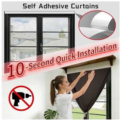 100% Blackout Self Adhesive Curtains (59"W x 60"L (Pack of 1) / Dark Brown)