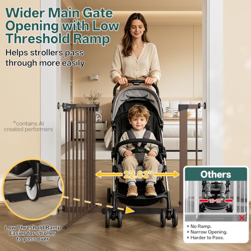 29.6 39.1 in Wide Baby Gate for Stairs and Doorways (Brown / 29.6-39.1"W x 28"H)