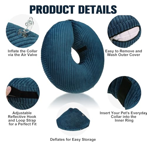 Inflatable Dog Cone Collar (Navy Blue / M(Neck: 13"-16" | Diameter: 16.5"))