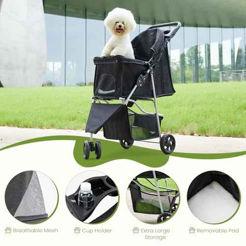 3 Wheel Foldable Pet Stroller for Dogs and Cats (Black / 29.13"×39.37"×17.71")