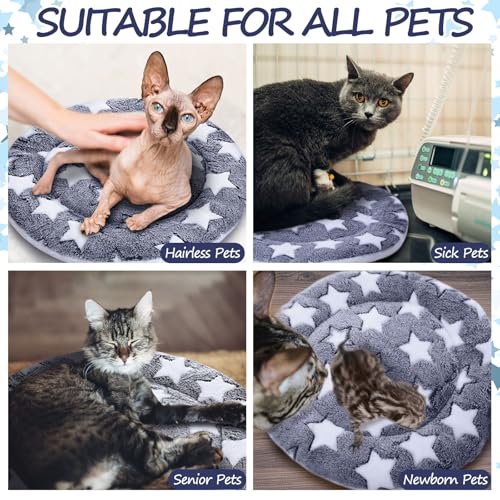 2 Pack Self Heating Cat Pad Self Heating Cat Bed Machine Washable Heat Pet Mat Reversible Body Thermal Warm Round Dog Bed Crate Blanket for Feral and Indoor Cats (16'' / Blue Large Star)