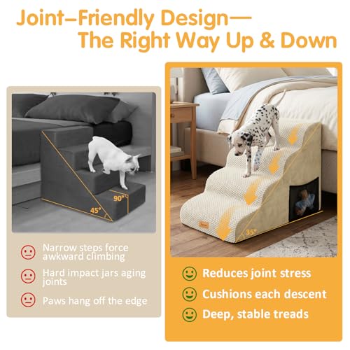 High Density Foam Dog Stairs 4 Tiers (Beige / 28.5*15.7*20.5)