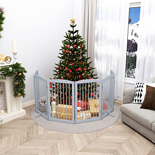Freestanding Pet Gate for Dogs (32" Height-6 Panel / Gray)