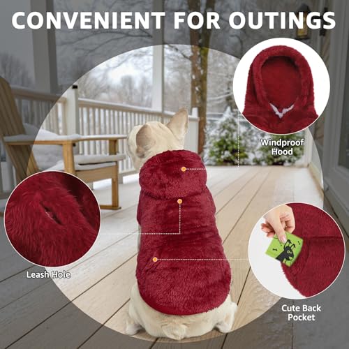 Fleece Dog Sweaters Hoodie for Small Medium Large Dogs Girls Boys (Medium / Burgundy)