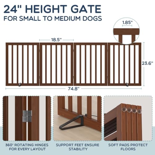 Freestanding Dog Gate Indoor (Walnut / 75”Wx24”H, 4 Panles)