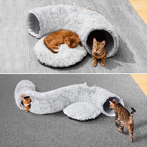 Cat Tunnel with Cat Bed for Indoor Cats (GREY)