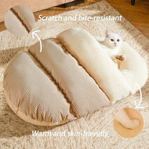 Cat Bed Pet Slipper Cave Bed for Indoor Cats and Small Dogs (Medium / Light Brown)