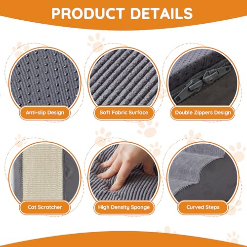 Dog Stairs for Small Dogs 22.6" H (Grey / 5-Step 22.6"H)