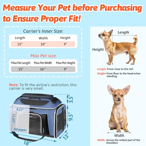 Top Expandable Small Pet Carrier 18"x13"x9.5" Airline Approved (18.0"L x 13.0"W x 9.5"H / Blue)