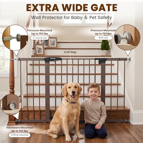 29.7 51 Inch Extra Wide Baby Gate for Stairs (Brown / 29.7-51"W x 28"H)
