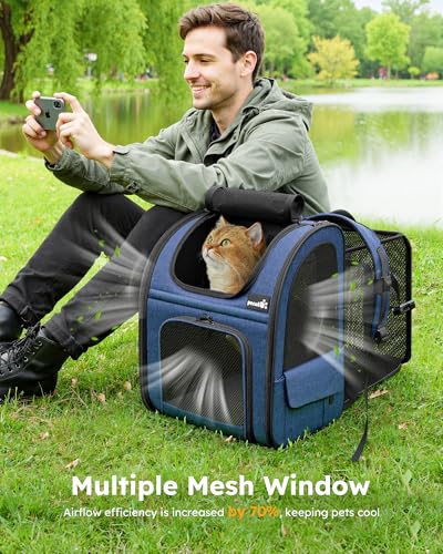 Cat Carrier Backpack Expandable (Blue / 12.6"L x 10.2"W x 16.5"H)