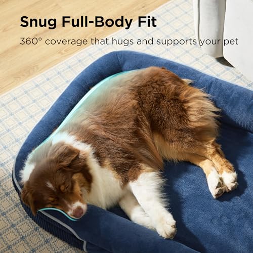 360°Oval Bolster Orthopedic Dog Bed Medium Size Dog (Navy Blue / 30"lx20"wx6.5"th)