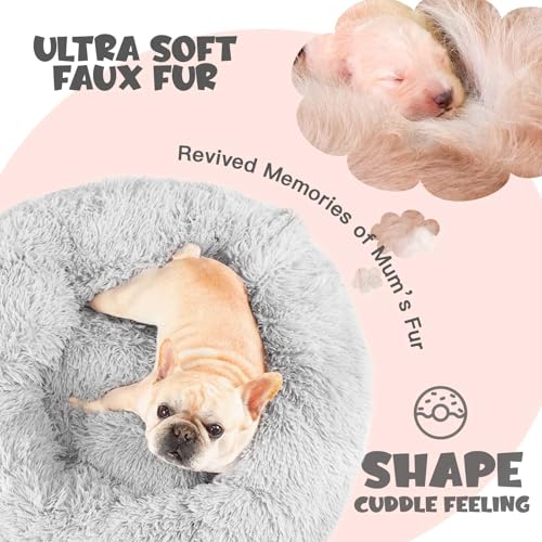 26in Covered Dog Bed with Blanket Attached Calming Burrow Light Grey (26.0"L x 26.0"W x 9.0"Th / Light Grey)