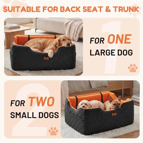Dog Car Seat for Large Medium Dogs up to 55 lbs (Black-orange / Large)