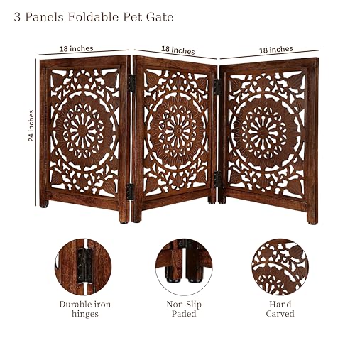 Lightnpro 3‑Panel Wooden Pet Gate (Natural Burnt Circle / 24x54 - Ember)