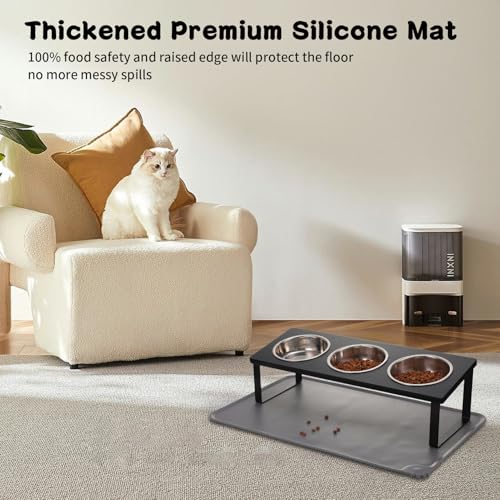 Upgraded Elevated Cat Bowls with Food Mat