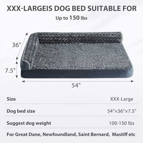 Orthopedic Washable Dog Bed (Dark Grey / 54.0"l x 36.0"w x 7.5"th)