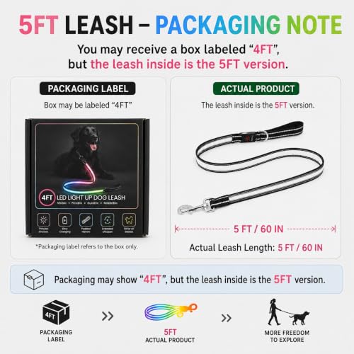 Light Up Dog Leash 5FT Double (5 Ft)
