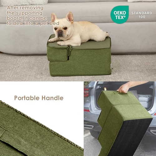 Dog Stairs for Small Dogs 13.5" H (Olive Green / Standard 15" x 18" x 13.5")