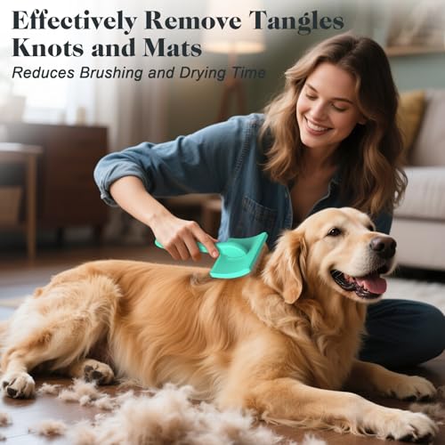 2PCS Slicker Brush for Dogs & Pet Comb (Cyan / Large)