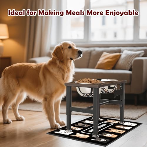 Elevated Dog Bowls with Slow Feeder & Mat for Medium and Large Dogs (Brown-1.7L)