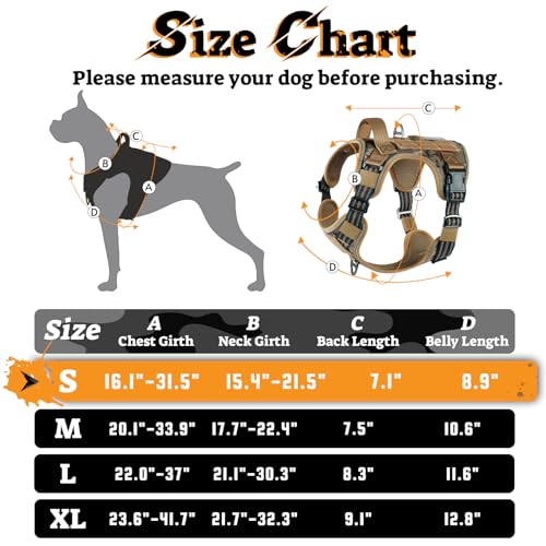 Tactical Dog Harness for Small Dogs (S(Chest:16.1"-31.5",Neck:15.4"-21.6",Back:7.1") / Desert Camo)