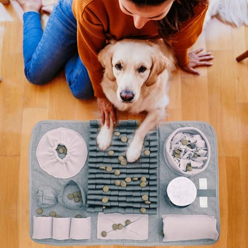 Snuffle mat for Dogs Iteractive Dog Puzzle Toy Used for Training Stress Relief This sniffing mat effectively slows your dog's eating pace. Suitable for indoor and outdoor use. Gray (Gray)