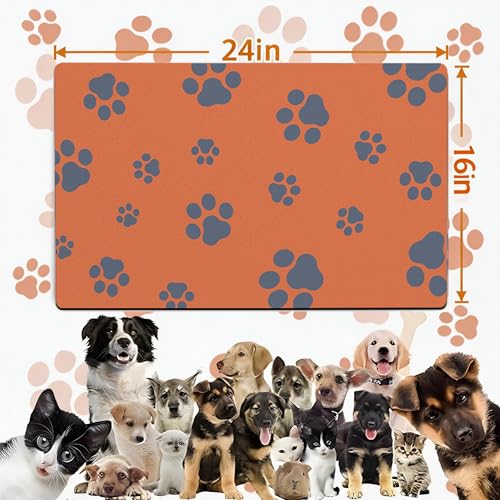 Pet Feeding Mat Dog Cat Food Mat Absorbent No Stains Quick Dry Rubber Bottom Anti (Orange-JY / 16"×24")
