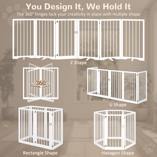 32" Extra Tall Free Standing Dog Gate Indoor (White / 6-Panel, 32"Tall)