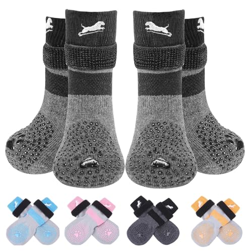 Anti Slip Dog Socks to Prevent Licking Paws for Hot Pavement (Embroidered Black / Large)