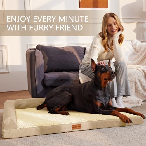 Orthopedic Large Dog Bed Washable Pet Sofa Bed 42''X28''Beige (Beige / 42"L x 28"W x 3.5"Th)