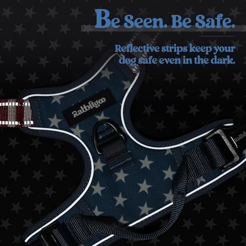 Dog Harness No Pull for Large Dogs with 2 Leash Clips (Large / Blue Star)