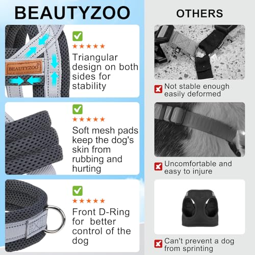 Dog Harness Medium Sized and Leash Set (Grey / M: Chest 21"-26.7")