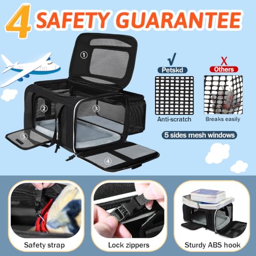 Top & Side Expandable Small Pet Carrier with Wheels Airline Approved (Black with wheels / 18.0"L x 11.0"W x 11.0"H)