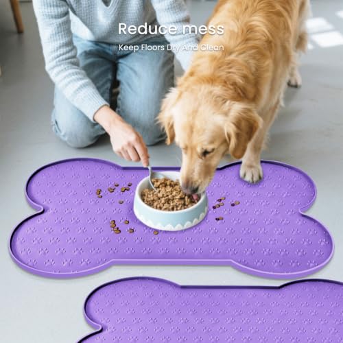 Dog Food Mat Anti (19.4" x 9.8"-2PCS / Purple)