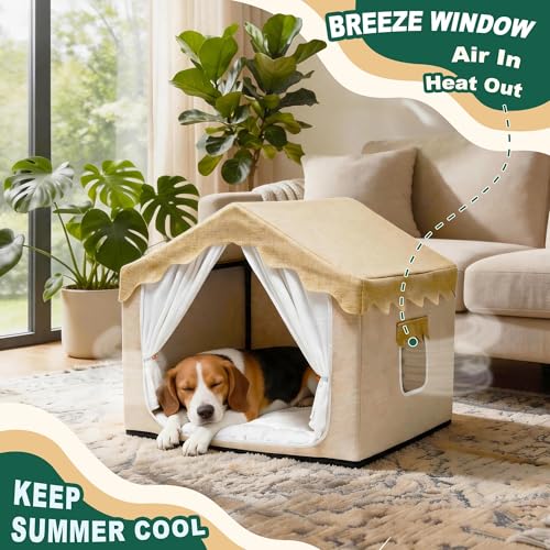Boho Dog House Indoor (L (25"×25"×25") / Beige)