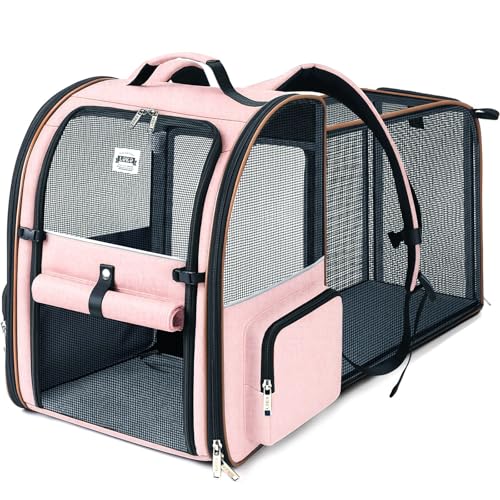 Large Cat Backpack Carrier Expandable Foldable Pet Carrier Backpack for Small Dogs Puppy Medium Cats Fit Up to 18 Lbs for Travel (Pink)