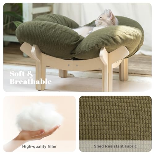 Elevated Cat Bed for Indoor Cats Couch Sofa Flower (Green)