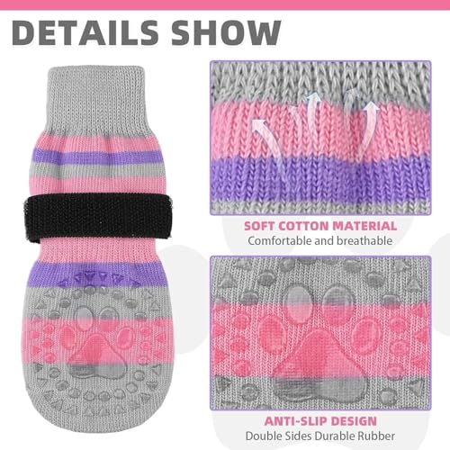 Anti Slip Dog Socks for Hot (Pink & Purple / Small)