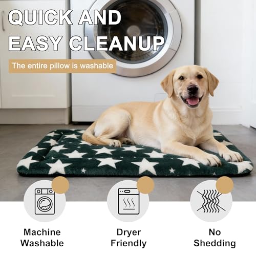 Dog Bed Mat Soft & Comfortable Dog Kennel Pad for Crate (L(35"*23"*1.5") / Big&Little Stars Green-1pc)