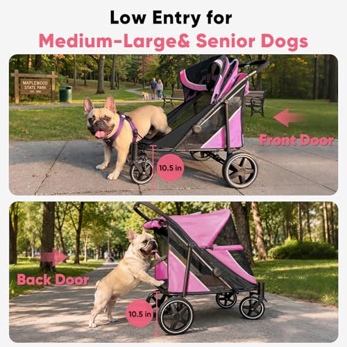 Dog Stroller for Large Medium Dogs up to 80 lbs (Pink)