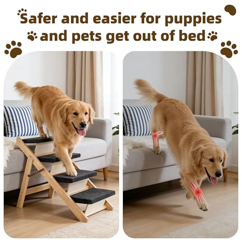 Wood Pet Stairs (4 Steps – For Standard & High Beds (23–31 in) / 31.5" L x 17.2" W x 25.0" H)
