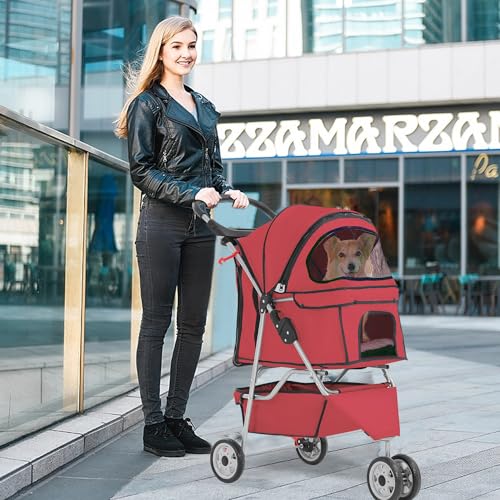 3 Wheel Pet Stroller for Dogs & Cats (Red / 3 Wheels)