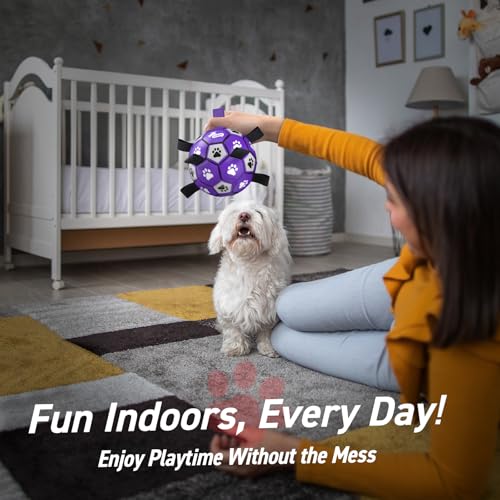 Soccer Ball for Dogs with Straps (Purple White / 8 Inch)