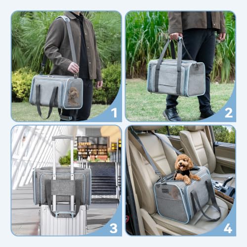 Medium Double Expandable Cat Carrier for Cats and Small Dogs (17.0"L x 11.0"W x 11.0"H / Light Grey)
