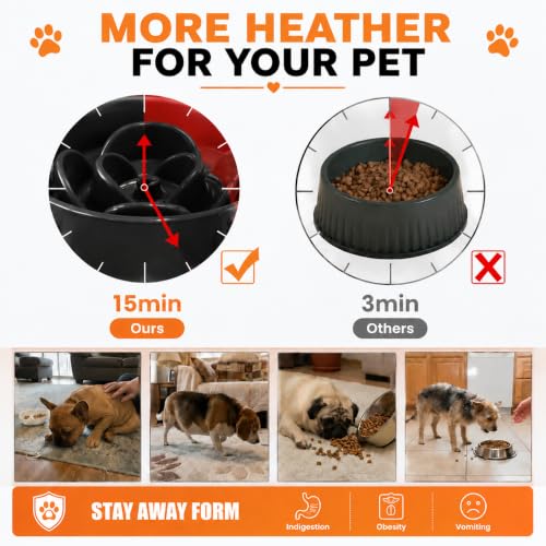 8.66 in Dog Bowl Ceramic Slow Feeder for Medium Large Dogs (Black / 8.26in)
