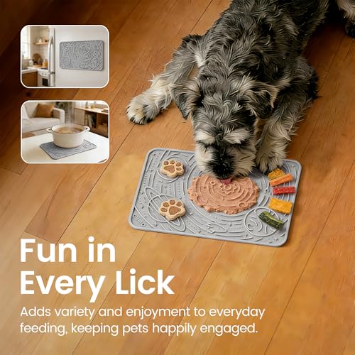 Lick Mat for Dogs&Cats (Ash+Beige / 9.8"L x 5.9"W)