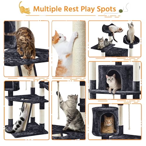 79in Multi Level Cat Tree for Multiple Cats with 9 sisal Posts (Black)
