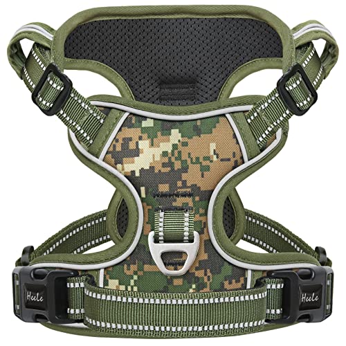 Dog Harness No Pull Adjustable Padded Reflective Harness for Small Medium Large Dogs with Handle for Walking Training (M / Camo Green)