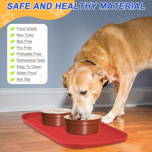 Waterproof Silicone Pet Food Mat with Raised Edge for Dog & Cat (Red / 24"L x 16"W)